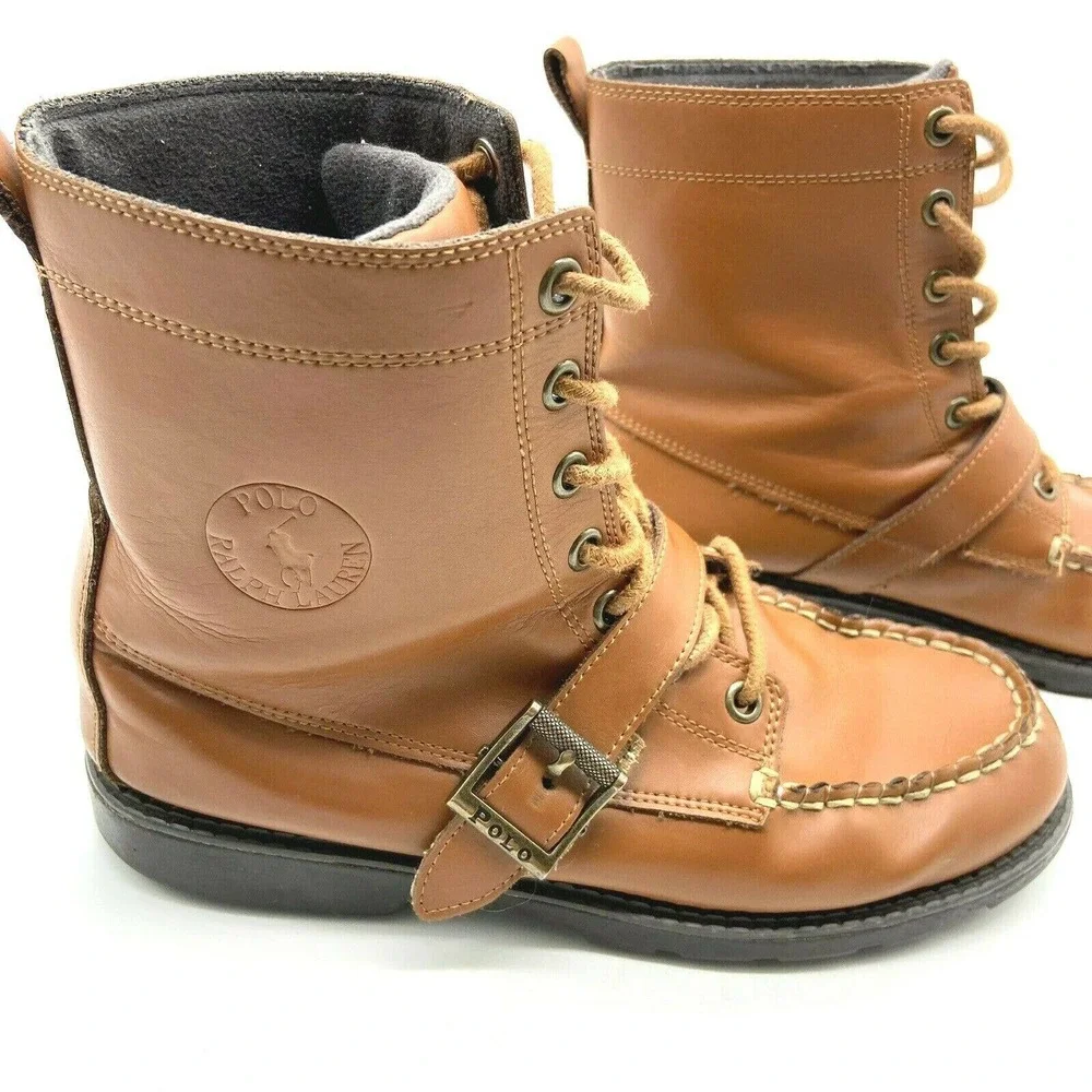 Polo by Ralph Lauren leather boots size 5 Brown lace Tie‎ Up High Ankle unisex - Picture 3 of 12